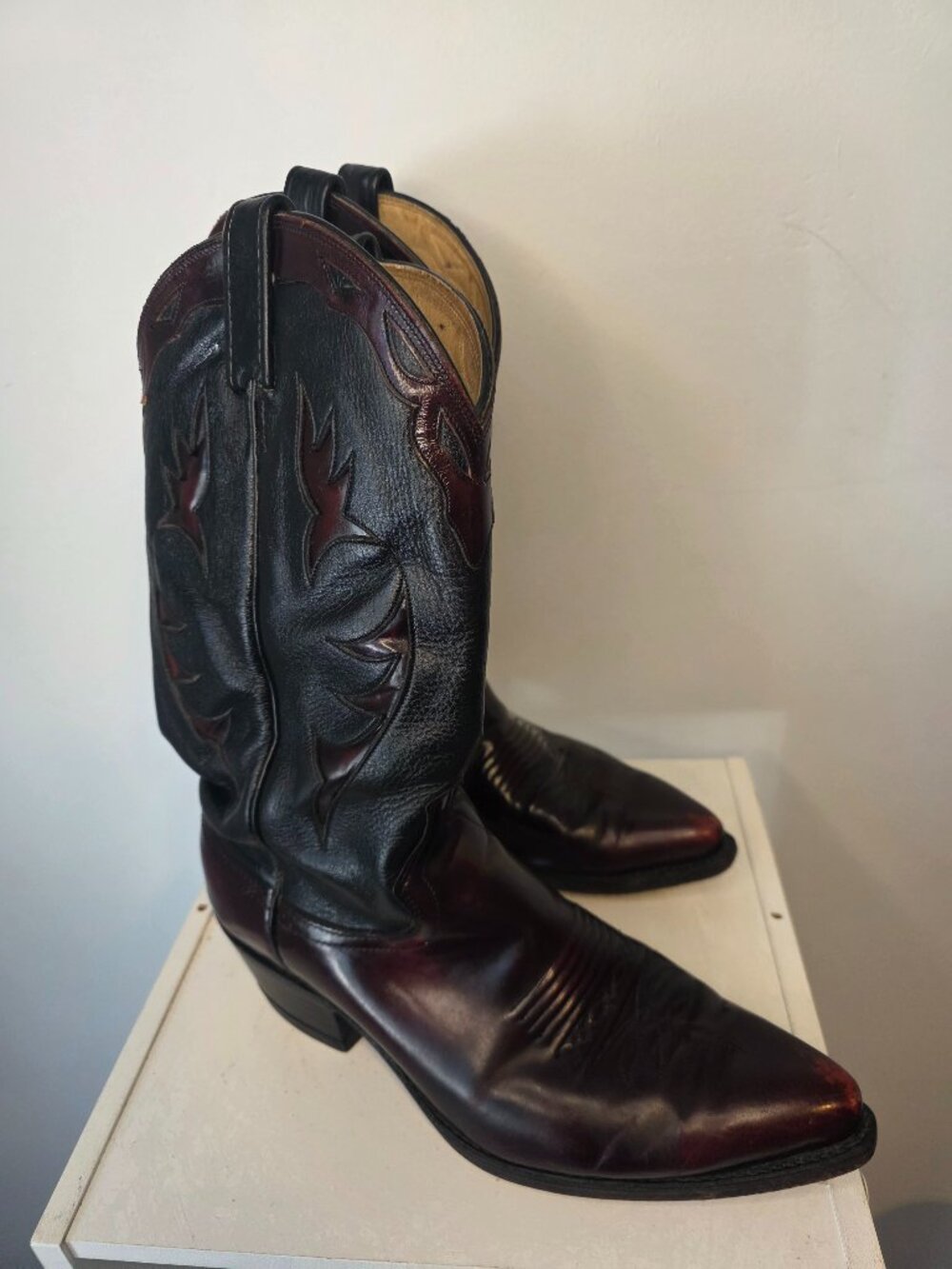 Dan Post Men's Black Cherry Leather Inlay Cowboy Boots Size 9.5D USA